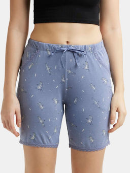 Jockey - RX10 Women Micro Modal Cotton Printed Shorts - Infinity Blue Assorted