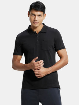 Jockey - 3913 Men Super Combed Cotton Solid Half Sleeve Polo T-Shirt - Black