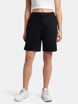 Jockey - A125 Women Super Combed Cotton Woven Twill Fabric Shorts - Black