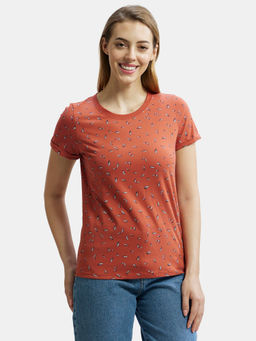 Jockey - A144 Women Super Combed Cotton Printed Half Sleeve T-Shirt - Cinnabar