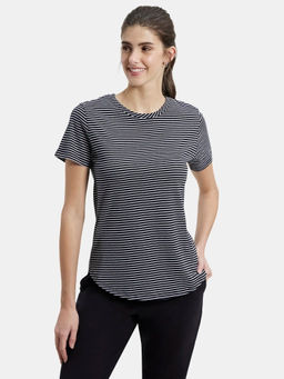 Jockey - A121 Women Super Combed Cotton Striped Round Neck T-Shirt - Black