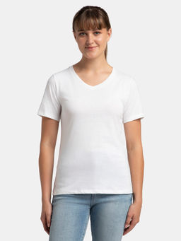 Jockey - AW89 Women Super Combed Cotton Rich Fabric V-Neck T-Shirt - White
