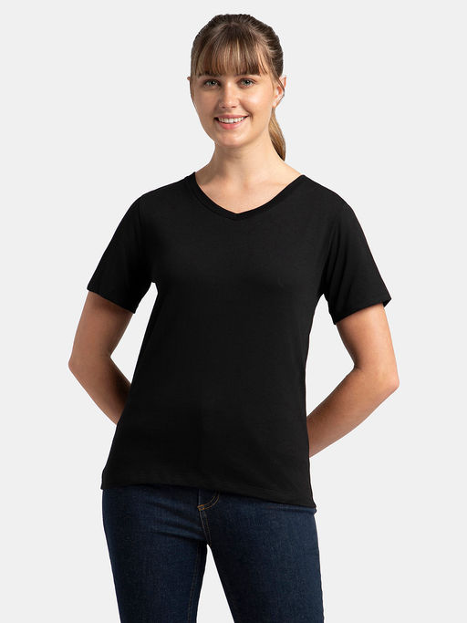 Jockey AW89 Women Super Combed Cotton Rich Fabric V-Neck T-Shirt - Black