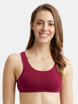 Jockey - 1582 Women Super Combed Cotton Elastane Slip On Crop Top - Beet Red