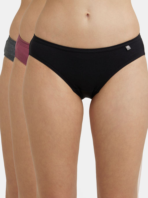 Jockey 1410 Women Medium Coverage Super Combed Cotton Bikini-Dark Assorted (Pack of 3)
