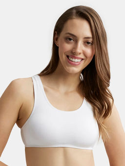 Jockey - 1582 Women Super Combed Cotton Elastane Slip On Crop Top - White