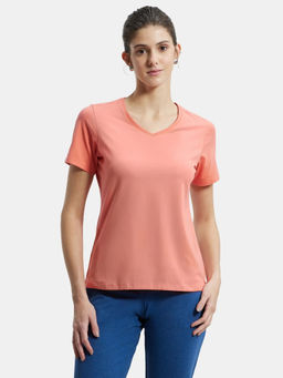 Jockey - 1359 Women Super Combed Cotton Elastane Solid V Neck T-Shirt - Blush Pink