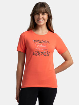 Jockey - 1361 Women Cotton Elastane Round Neck T-Shirt - Dubarry print050