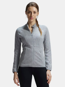 Jockey - AA02 Women Polyester Cotton Interlock High Neck Jacket - Grey Snow Melange