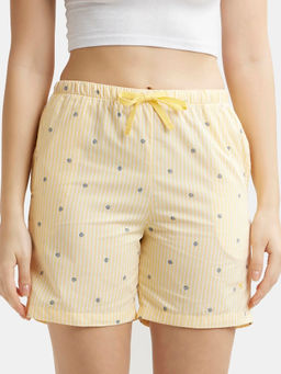 Jockey - RX15 Women Super Combed Cotton Striped Shorts - Banana Cream Assorted Checks