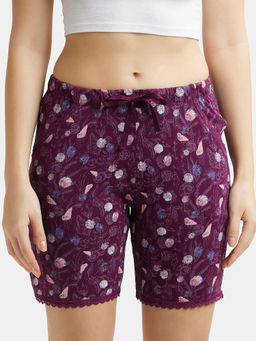 Jockey - RX10 Women Micro Modal Cotton Printed Shorts - Purple Wine Assorted