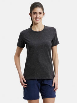 Jockey - AW15 Women Cotton Elastane Solid Round Neck T-Shirt - Black Snow Melange