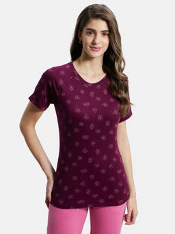 Jockey - AW13 Women Micro Modal Cotton Printed Round Neck T-Shirt - Purple Wine (XXL)