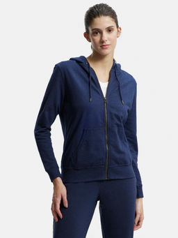 Jockey - AW30 Women Super Combed Cotton French Terry Hoodie Jacket - Ink Blue Melange