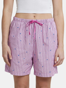 Jockey - RX15 Women Super Combed Cotton Striped Shorts - Lavender Scent Assorted Checks