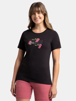 Jockey - 1361 Women Cotton Elastane Round Neck T-Shirt - Black