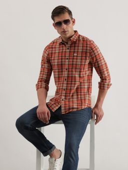 Lee - Men Slim Checked Brown Shirt