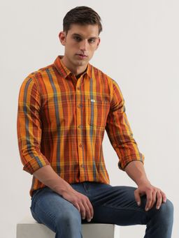 Lee - Men Slim Checked Orange Shirt