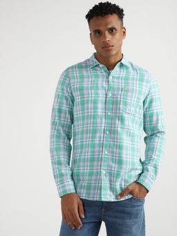 Lee - Men Slim Checked Green Shirt