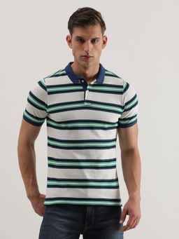 Lee - Men Slim Striped White Polo T-Shirt