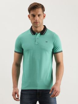 Lee - Men Slim Solid Green Polo T-Shirt