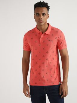 Lee - Men Slim Printed Peach Polo T-Shirt