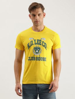 Lee - Men Slim Graphic Print Yellow Crew Neck T-Shirt