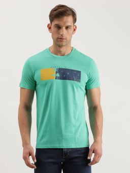 Lee - Men Slim Graphic Print Green Crew Neck T-Shirt