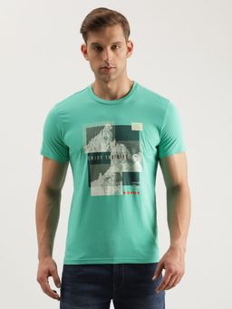 Lee - Men Slim Graphic Print Green Crew Neck T-Shirt