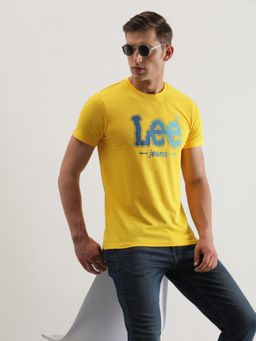 Lee - Men Slim Graphic Print Yellow Crew Neck T-Shirt