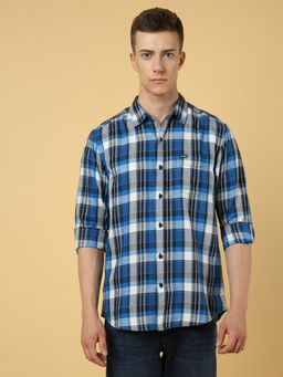 Wrangler - Men Regular Checked Blue Shirt