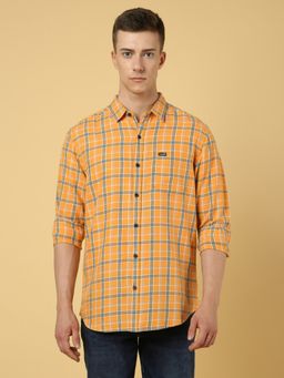 Wrangler - Men Regular Checked Orange Shirt