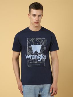 Wrangler - Men Regular Graphic Print Blue Crew Neck T-Shirt