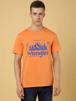 Wrangler - Men Regular Graphic Print Orange Crew Neck T-Shirt