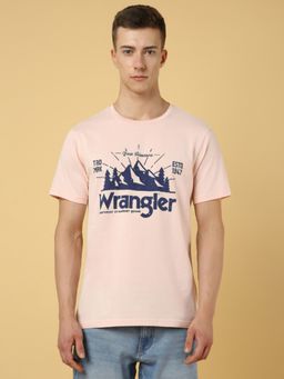 Wrangler - Men Regular Graphic Print Pink Crew Neck T-Shirt