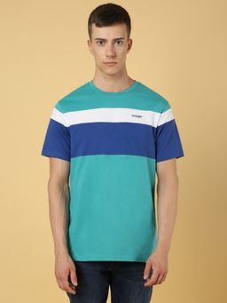 Wrangler - Men Regular Colorblock Green Crew Neck T-Shirt