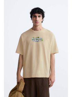 MISCHIEF MONKEY - Men Beige Graphic Printed T-shirt