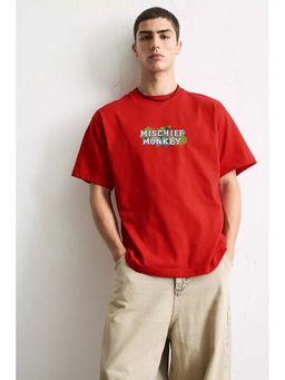 MISCHIEF MONKEY - Men Red Graphic Printed T-shirt