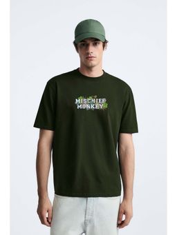 MISCHIEF MONKEY - Men Olive Graphic Printed T-shirt