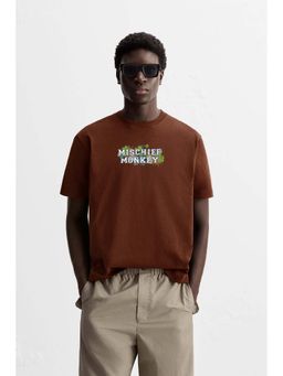 MISCHIEF MONKEY - Men Brown Graphic Printed T-shirt