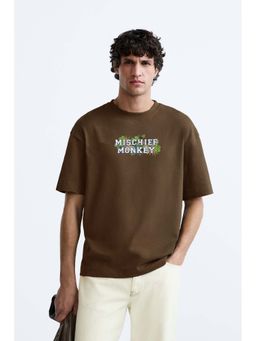 MISCHIEF MONKEY - Men Dark Brown Graphic Printed T-shirt