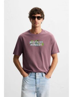 MISCHIEF MONKEY - Men Mauve Graphic Printed T-shirt