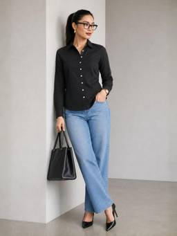 Virgio - Solid Viscose Button Down Shirt for Women Black