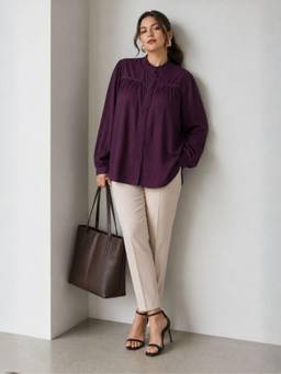 Virgio - Purple Button Down and Lace Detail Top