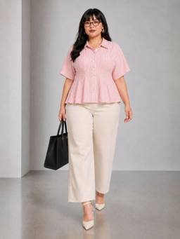 Virgio - Cotton Pleated Striped Plus Size Shirt for Women