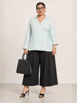 Virgio - Stripes Viscose Collared Plus Size Shirt for Women