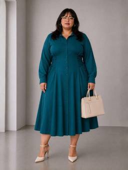 Virgio - Teal Solid Viscose Shirt Plus Size Dress for Women