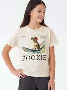 max - Girls Off White Graphic Printed T-shirt