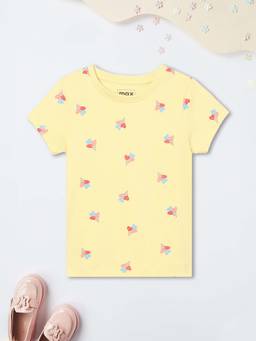 max - Girls Yellow Printed T-shirt