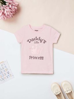 max - Girls Pink Typography Printed T-shirt